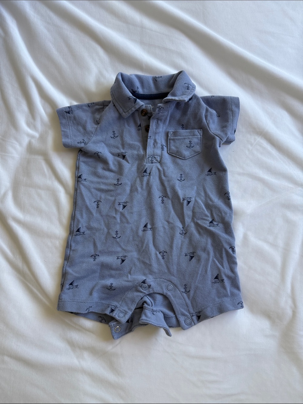 Carter's Light Blue Nautical Polo One-Piece Bodysuit